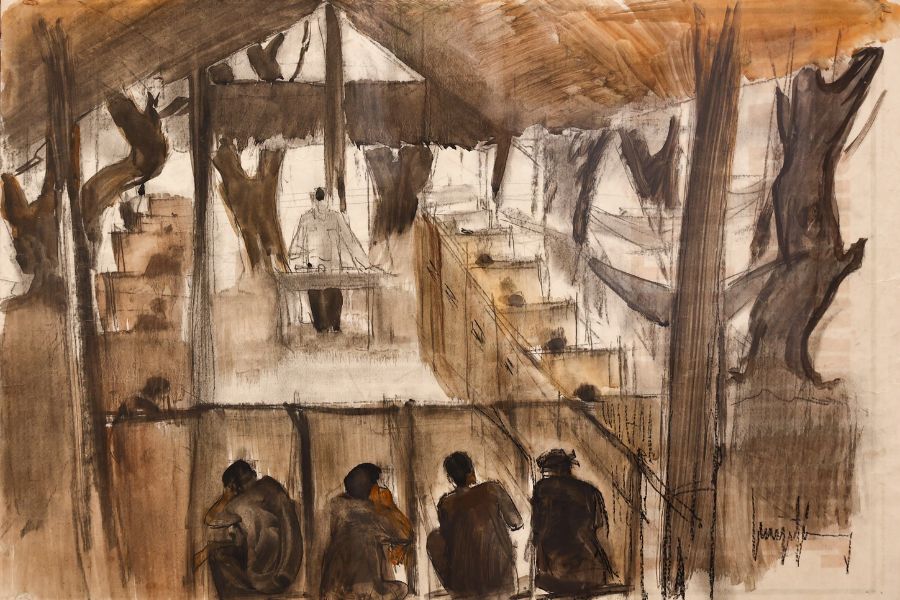 Cuộc họp giấu mặt trong chiến khu - Tranh màu nước