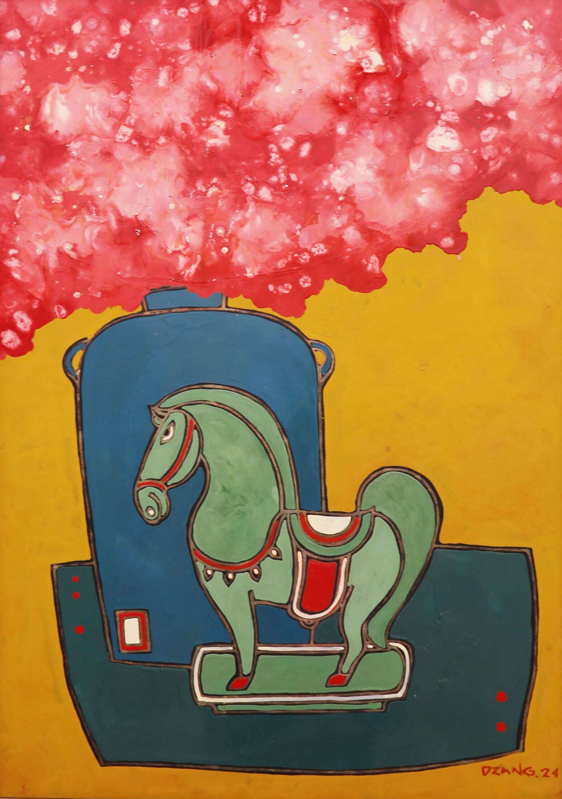 Horse & Flowers - Lacquer painting by artist Truong Dinh Dung