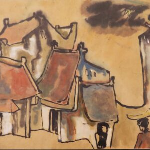 Nhà Cổ - Tranh Màu Nước Trên Giấy Dó của họa sĩ Bùi Lê Dũng