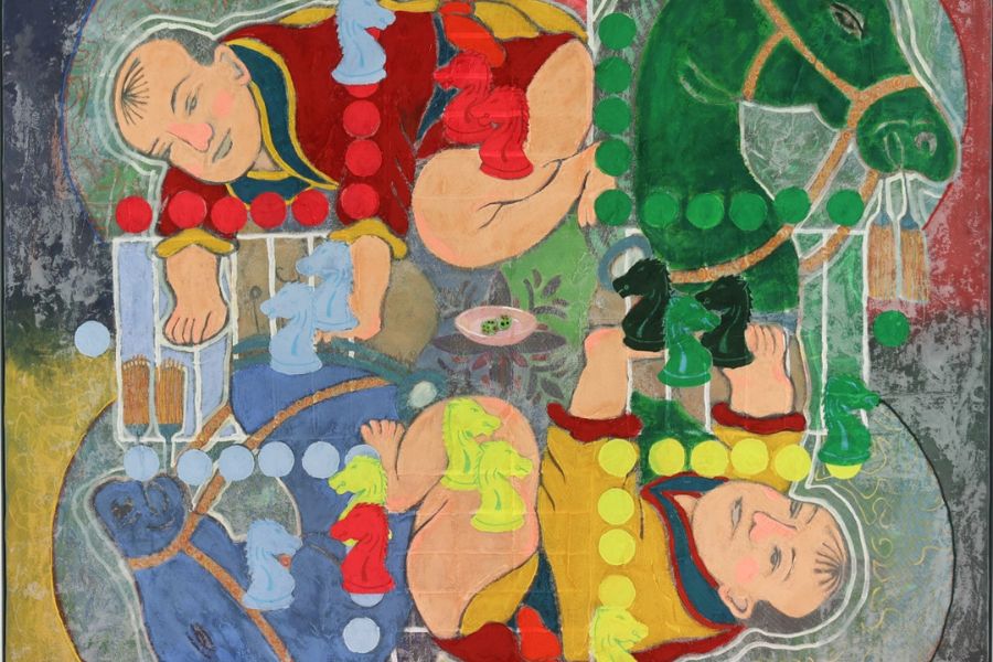 Tác phẩm Cờ Cá Ngựa trên vải mùng