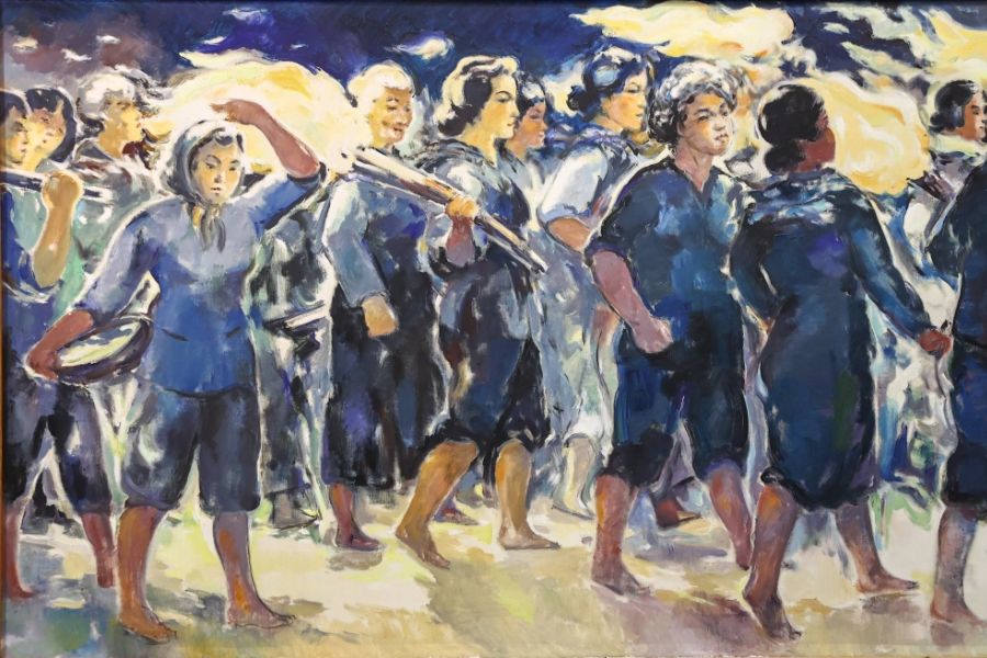 Tác phẩm Con người thời chiến trên chất liệu sơn dầu