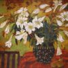 Fragrant Flowers on the Table - Lacquer painting by artist Nguyen Bao Tran