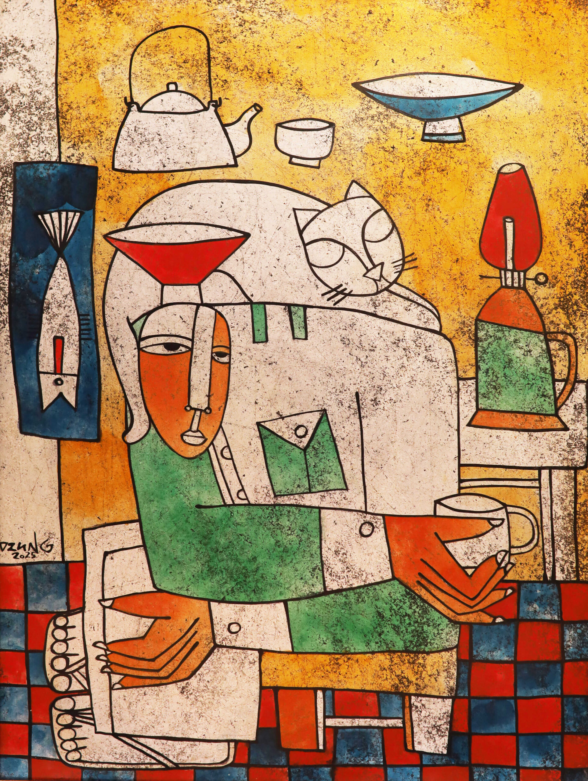 Year of The Cat - Lacquer painting by artist Truong Dinh Dung