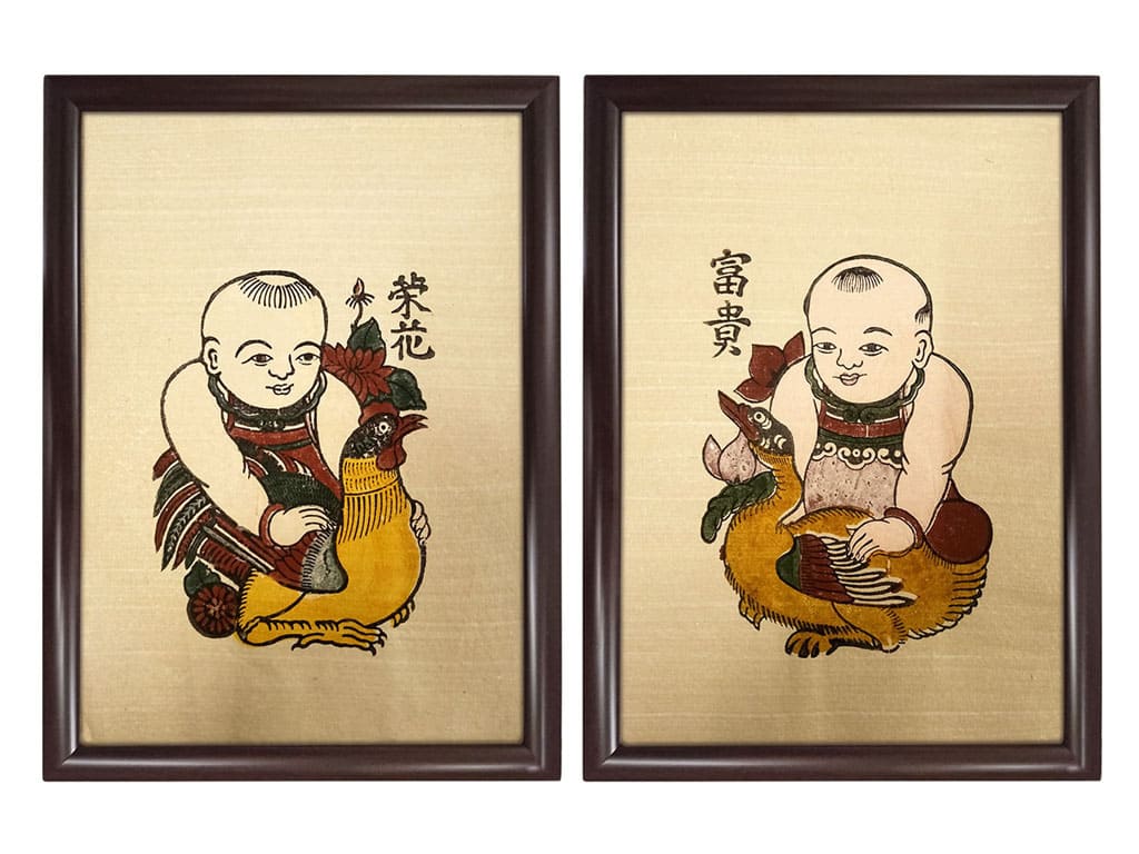 tranh dân gian Tranh Đông Hồ Em Bé Ôm Gà