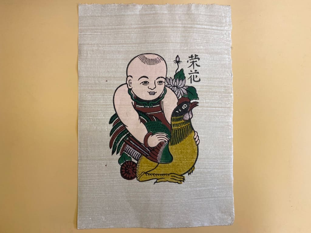 vẽ Tranh Đông Hồ Em Bé Ôm Gà